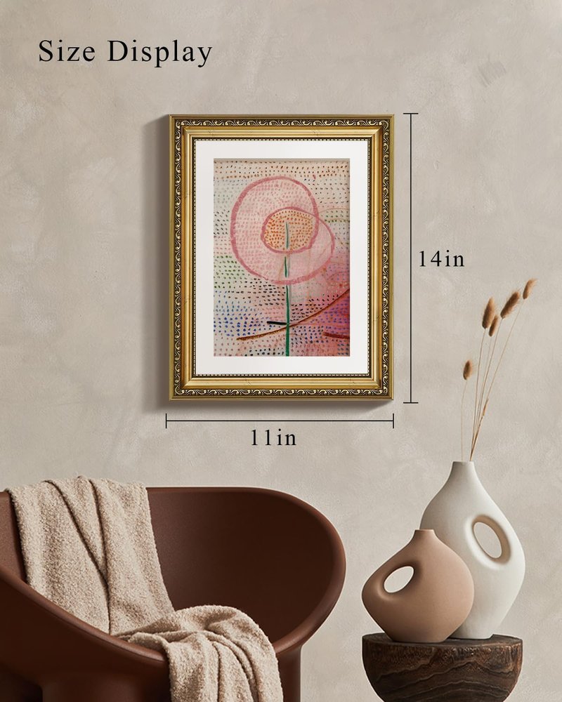 VIYYIEA Gold Framed Canvas Print - Vintage Abstract Flower Wall Art | Multicolor Home Decor 11x14in