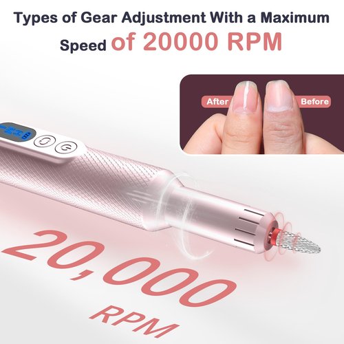 Midgaleuang Portable Electric Nail Drills,Professional Nail Drill File Kit for Acrylic,Manicure and Pedicure Sets for Grinding,polishing and Trimming,Rechargeable Pedestal Nail Polisher. Pink