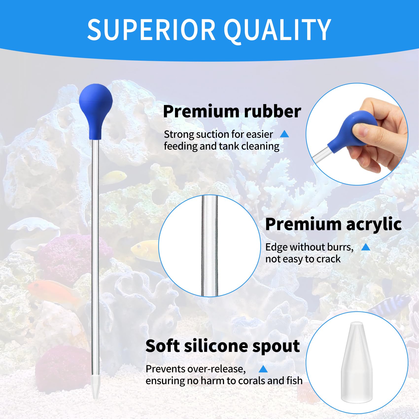 Hufopik 18.5 in Long Pipette for Fish Tank Coral Food Feeder Long Syringe Aquarium Coral Feeding Tube for Marine Fish Reef Aquatic Plant Spider Snake Lizard