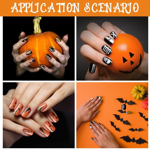 384 Pcs 16 Pack Halloween Press on Nails Halloween Short Fake Square False Nails Plastic Artificial Nail Tips Full Cover Coffin with Ghost Pumpkin Spider Pattern for Women(Vivid Pattern)