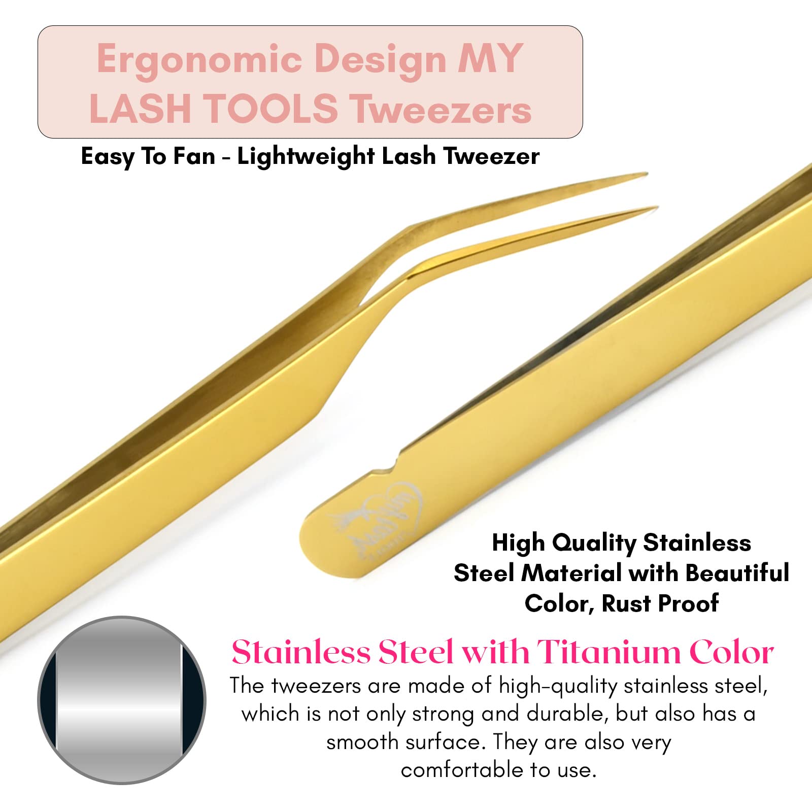 My Lash Tools New Isolation Lash Tweezers For Eyelash Extensions Best for Individual Isolation & Classic Lashes Japanese Stainless Steel Lightweight Precision Lashing Twisers (Gold)