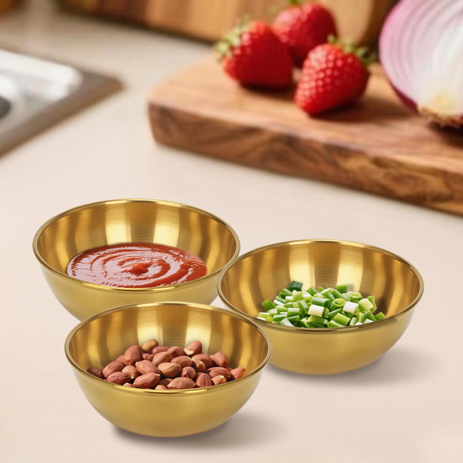 ZXBMS 12 Pack 3.2 Inch Gold Stainless Steel Dipping Bowls – Small Bowls for Dips, Soy Sauce, Condiments, Appetizers, Facial Bowl for Esthetician Use