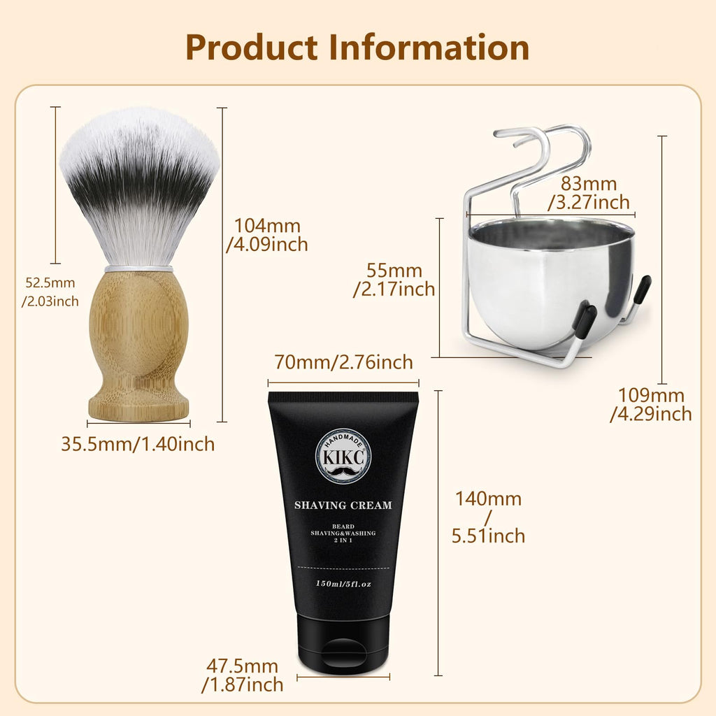 Kikc 5 in 1 Shaving Kit, Shaving Brush Kit for Men,Set Include Synthetic Shave Brush, Stainless Lathering Bowl, Shave Brush Stand, Shaving Cream, Shave Manual, Best Gift for Bearded Man,Silvery Set