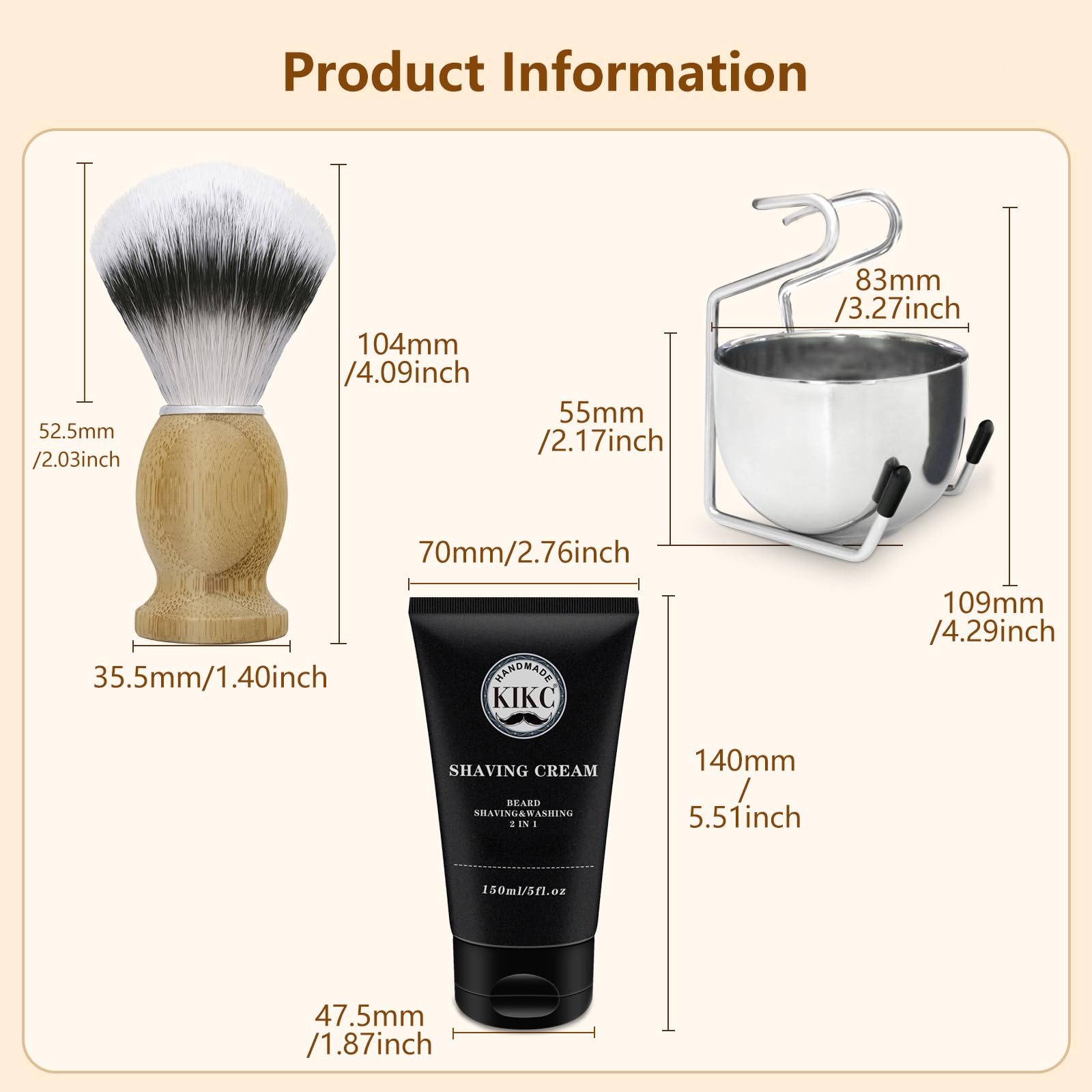 Kikc 5 in 1 Shaving Kit, Shaving Brush Kit for Men,Set Include Synthetic Shave Brush, Stainless Lathering Bowl, Shave Brush Stand, Shaving Cream, Shave Manual, Best Gift for Bearded Man,Silvery Set