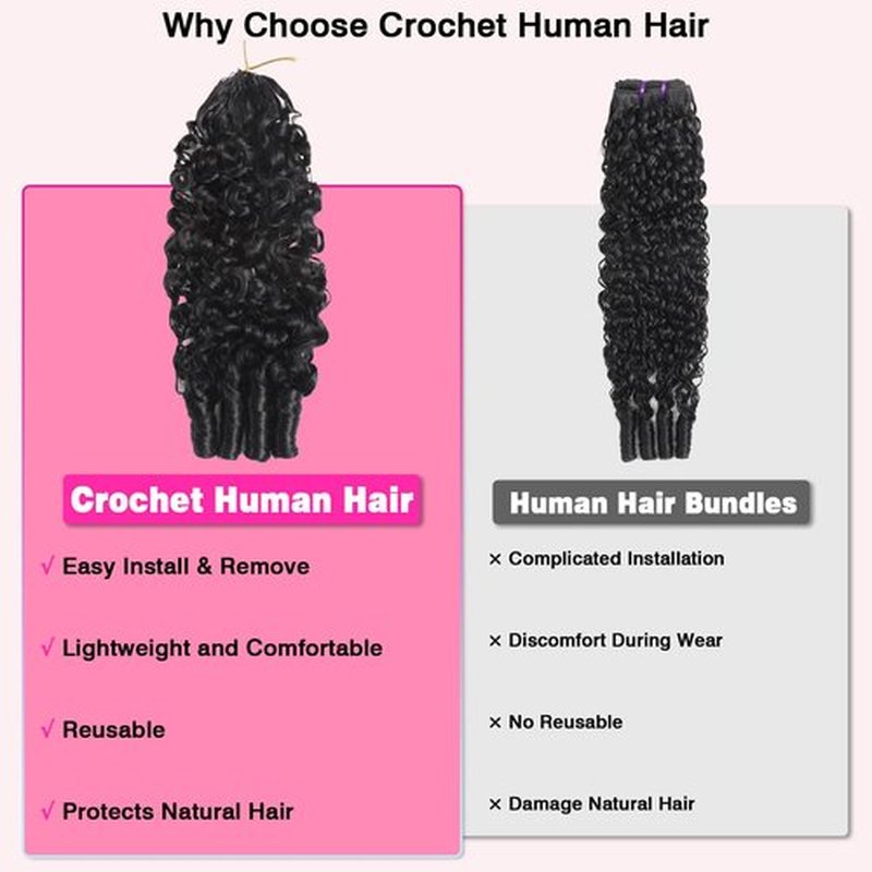 Beauty Queen Burmese Curly Crochet Human Hair 16inch 60g Knotless Pre-Separated Feather Human Crochet Hair Lightweight Reusable Remy Hair Extensions With Spiral Curl for Women Natural Black Color