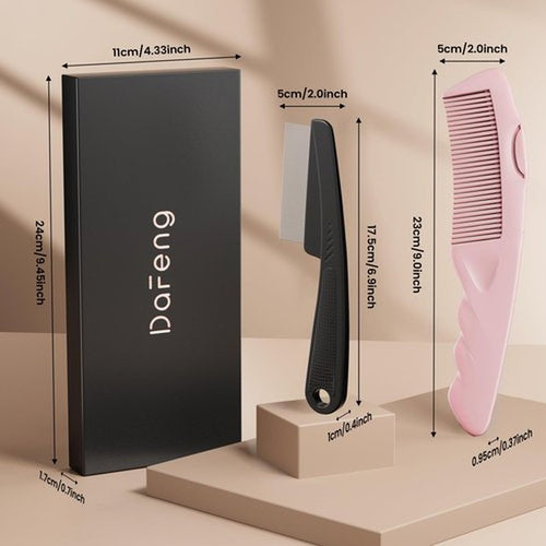 2PC Dandruff Comb Fine Tooth Scalp Detox Comb Lice Stainless Steel Scalp Detoxing Hair Brush Tool Hair Care for Women, Men & Kids (Pink)
