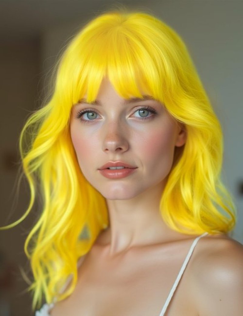 LOHO WONDERZ Wavy Wig and Sunglasses Set - 15 Inch Wavy Wig With Bangs - Heat Resistant Shoulder Length Curly Bob Wigs for Women - Bachelorette Party Costume Cosplay (Yellow)