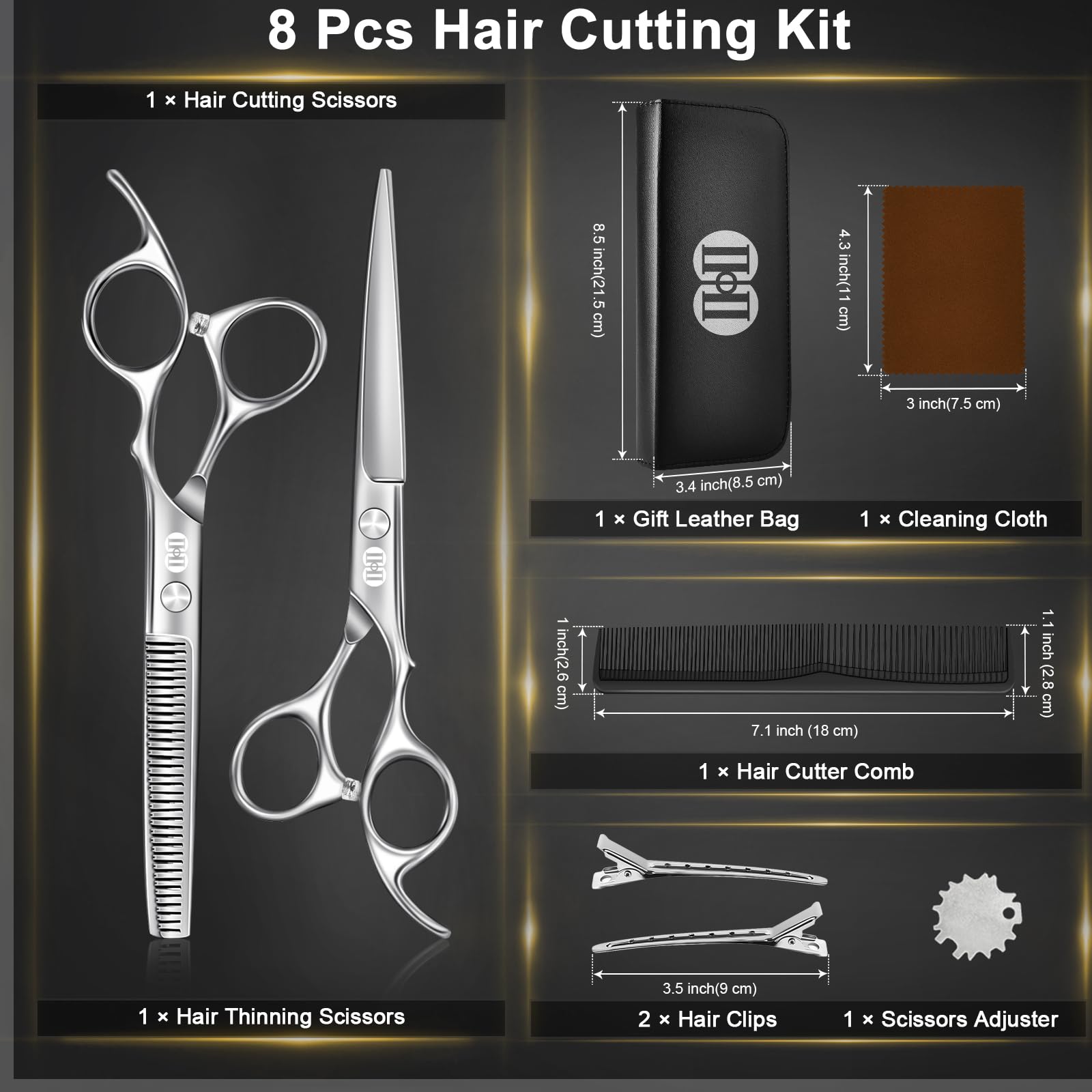 CIICII Hair Cutting Scissors Shears Kit, 6.7″ Barber Scissors Set (Silver)