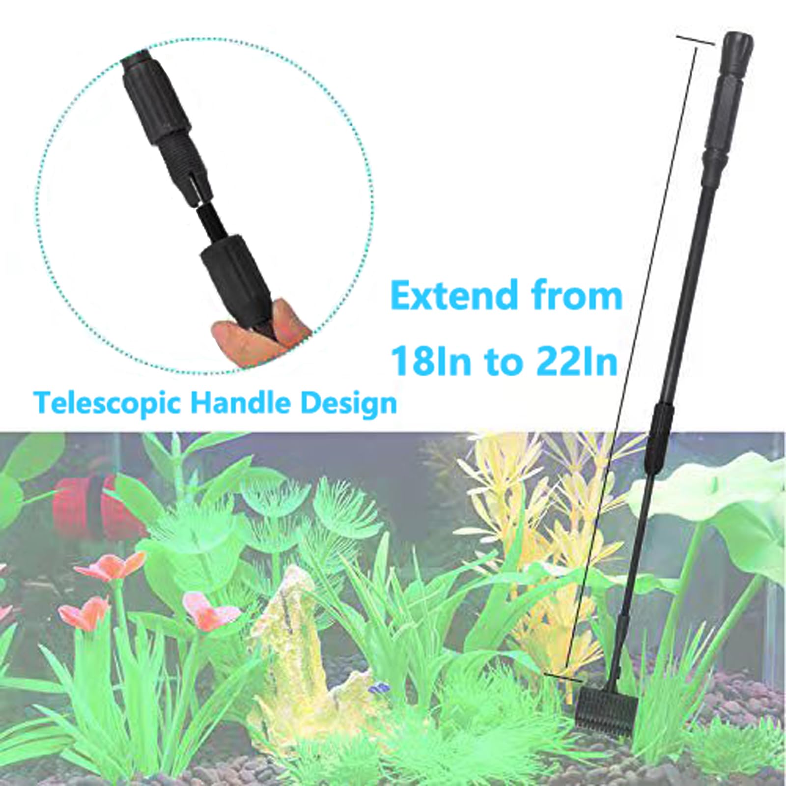 Carefree Fish 7IN1 Aquarium Cleaning Tools Long Handle Adjustable Length 18~24Inch Fish Tank Cleaner Kit Algae Scraper Scrubber Brushes Set Plant Scissor Long Tweezer