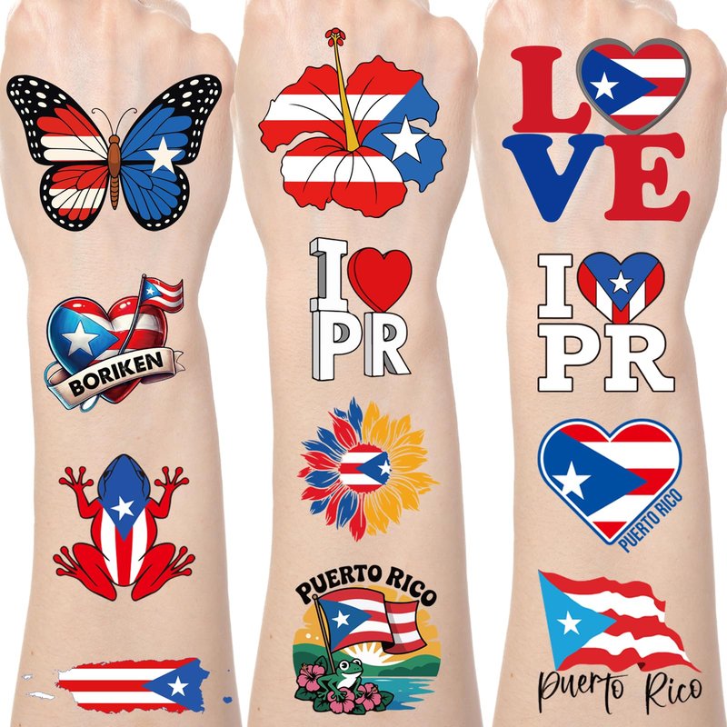 Yoyuspy Puerto Rico Tattoo Stickers - 200+ Puerto Rico Party Decorations Favors Supplies, Pr Puerto Rican Tattoo Stickers Gifts, Puerto Rican Birthday Decor Gifts for Women Men