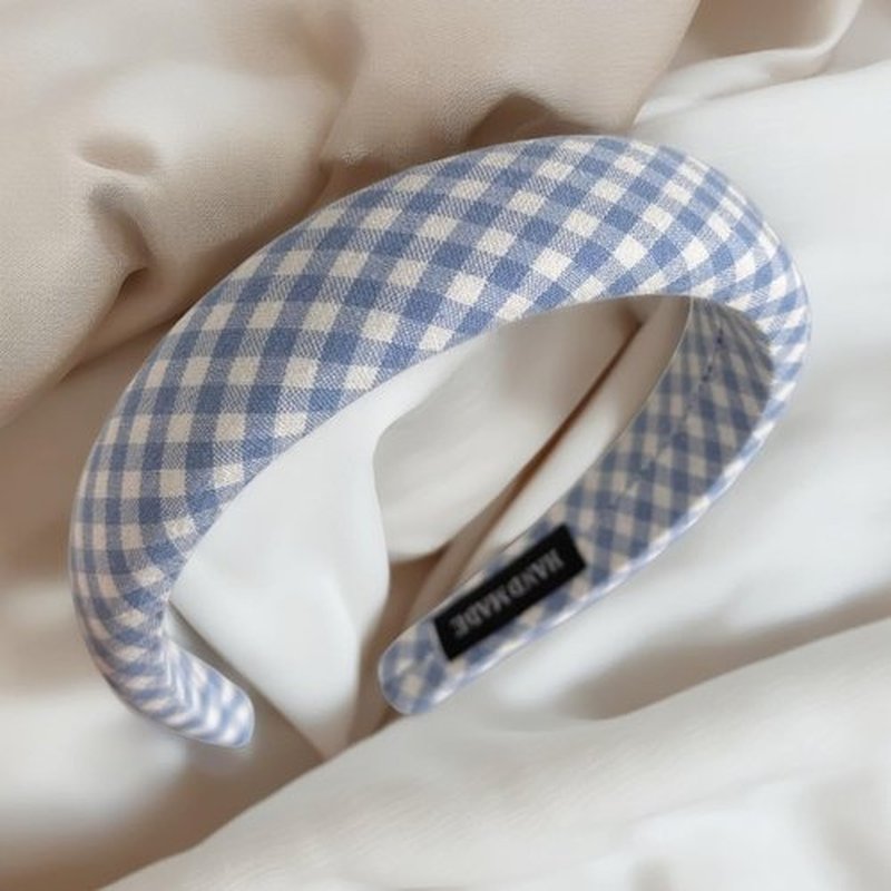 CAUDIO Blue White Striped Knotted Headbands for Women Top Knot Plaid Gingham Hairband Makeup Face Wash Hair Styling Accessories (Blue White)