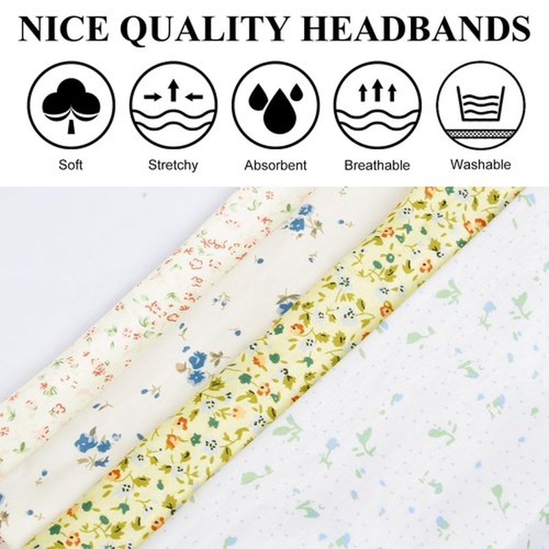 4 Packs Wide Headbands for Women Knotted Non Slip Fashion Cute Floral Printed Head Bands for Women’s Hair Large African Bandana Boho Hairbands Yoga Running Sports Workout Thick Turban Hair Accessories