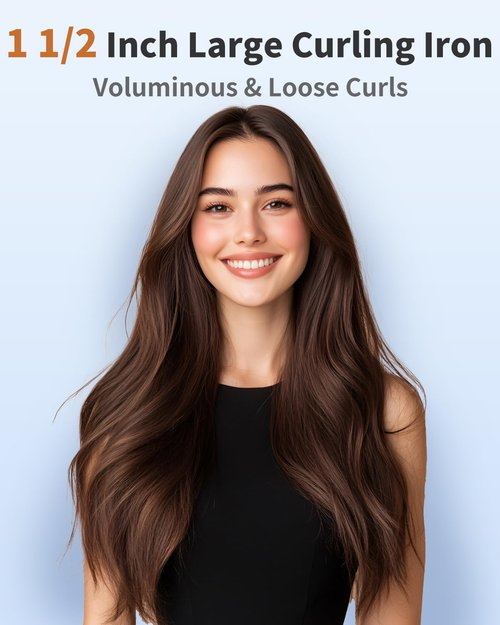 1 1/2 Inch Large Curling Wand for Long Hair, 1.5 Inch Dual Voltage Hair Curling Iron Wand Ceramic Extra Long Barrel,10 Adjustable Temp