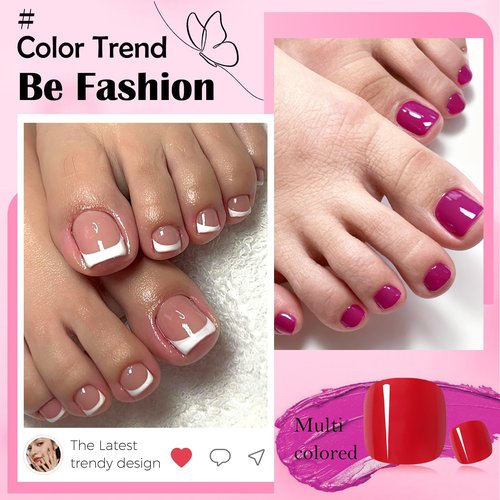 576pc Press on Toenails Women Toe Nails Press ons Nails for Feet, French Tips Toenails Press ons Toes Nail Tips Fake Toenail Glue on Toe Press-on Nail Feet Artificial Acrylic Toes Nail with Glue Tab