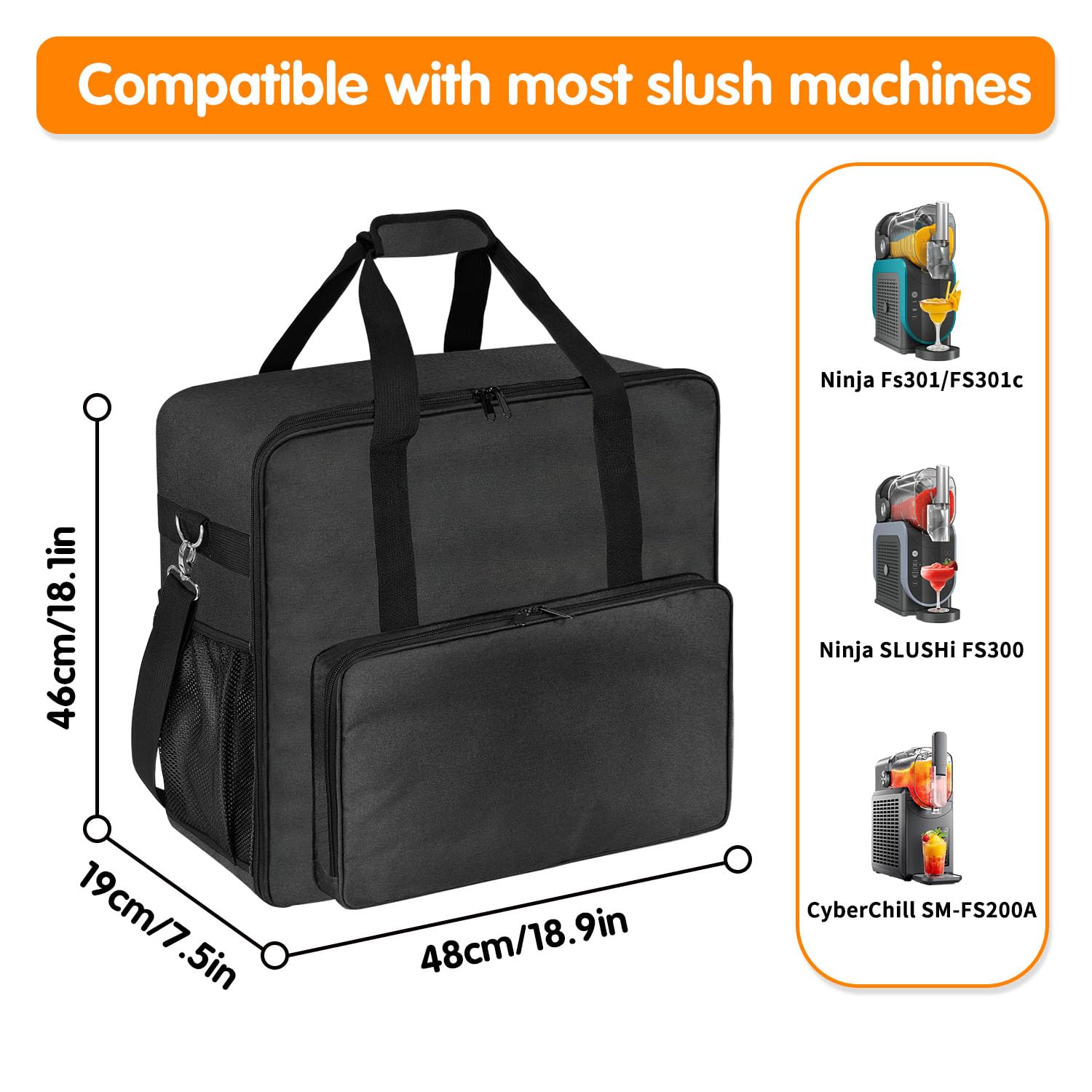 BOHEMIABY 2025Thermal Slushie Machine Carrying Bag, Large Portable Slushie Carrying Case for Ninjaa Fs301 & Fs300, Large Opening Design, Thick Padding, Removable Shoulder Strap, Accessory Bag (Black)