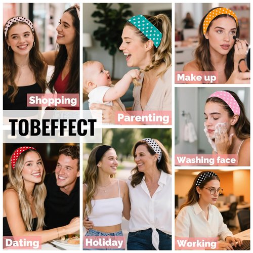 SENMAY Womens Polka Dot Headband - 4PCS Head Bands for Women's Hair Stretchy Non Slip Wraps Fashion Soft Wide Headbands Yoga Workout Hair Accessories