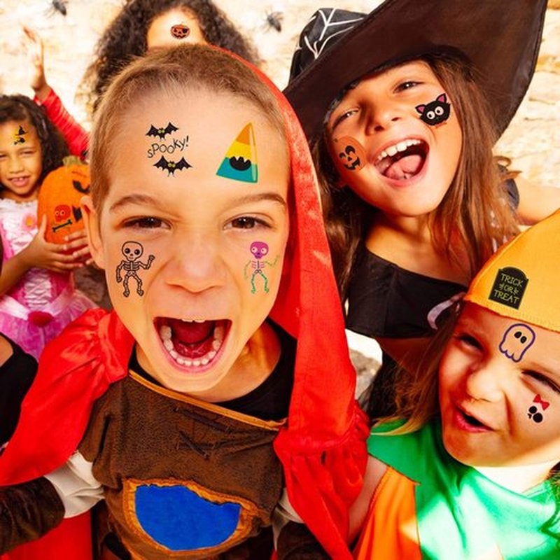 144 Pcs Halloween Temporary Tattoos, 72 Cute Designs Colorful Waterproof Halloween Cartoon Pumpkin Tattoo Stickers for Boys Girls, Halloween Trick or Treat Party Favors