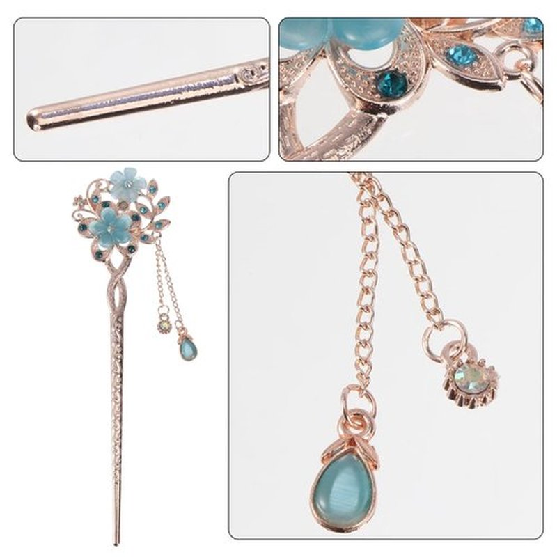 Beavorty Japanese Accessories Metal Hair Clips Earrings for Wedding Hair Styling Pin for Women Chinese Hairpin Handmade Hair Pin Steamed Stuffed Bun Hair Fork Clockwork Dense Blue Miss Opal