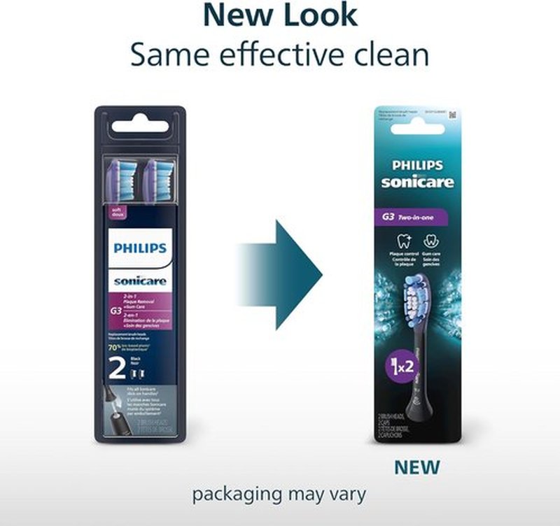 Philips Sonicare G3 Replacement Electric Toothbrush Heads - Plaque Control & Gum Care, 2-Pack, Black, HX9052/95