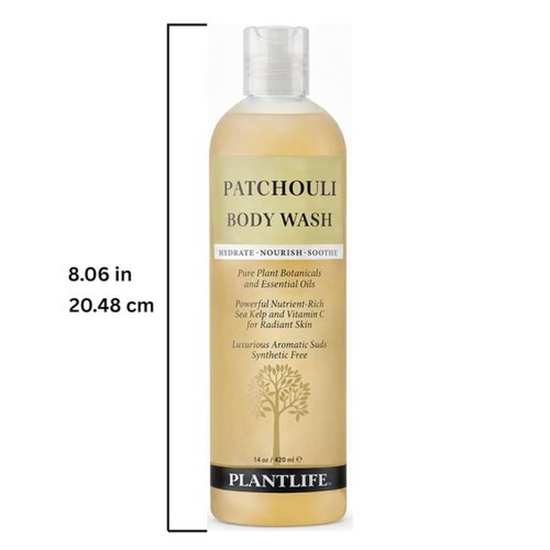 Plantlife Patchouli Body Wash - Gentle, Moisturizing Formula with Natural Ingredients | 14 oz, GMO & Gluten Free