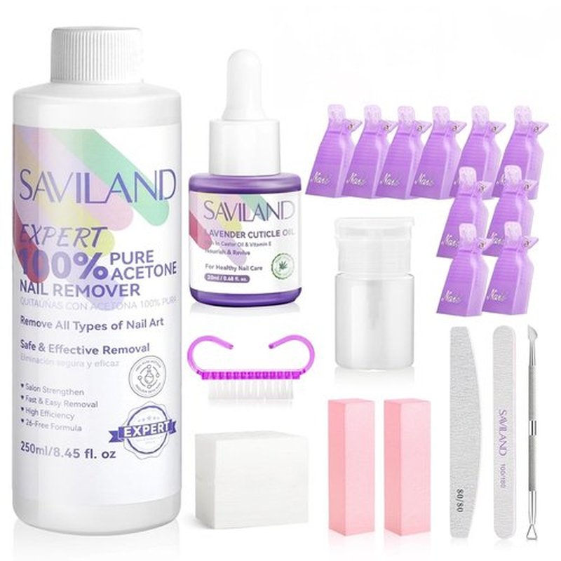 SAVILAND Pure Acetone Nail Polish Remover Kit - Fast & Easy Gel Polish Removal Tools | 8.45 FL Oz