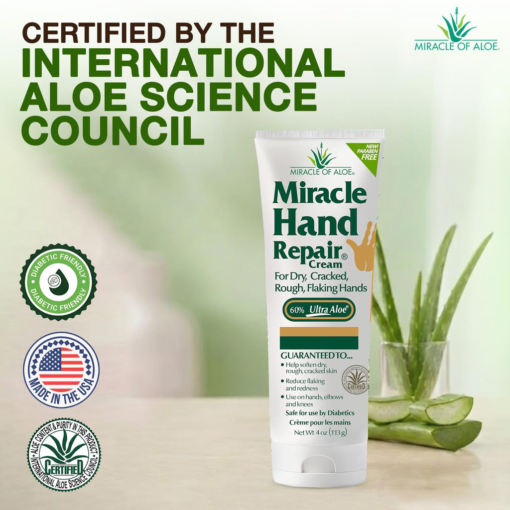 Miracle Hand Repair Cream for Dry Cracked Hands 4 oz Best Healing Hand Cream with 60% Aloe Vera - Non-Greasy Moisturizer for Working Hands - Fast Absorbing Lotion for Extremely Dry Skin (2-Pack)
