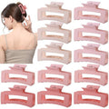 12 Pcs Pink Medium Hair Claw Clips for Women, 3.5 Inch Matte Square Jaw Clips, Strong Hold Non-Slip Hair Clips for Thick and Thin Hair