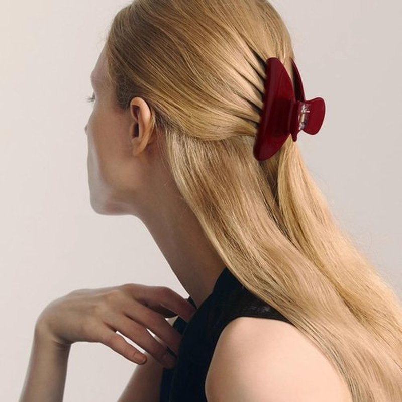 Bgffuy 4 Pcs Cherry Red Large Acrylic Hair Claw Clips for Women Girls - Cute Strong Grip Non-Slip Clips for Thick Hair