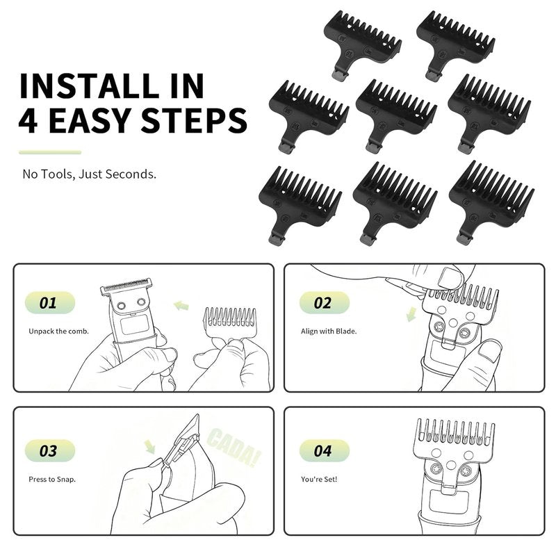 Wahl 8-Piece Replacement Comb Set | Compatible with 40mm Detachable T-Blade Trimmers