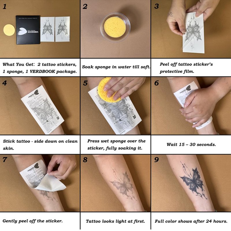 VERDBOOK Waterproof Temporary Tattoos: 2-Sheet Tattoo Kit with Realistic Body Stickers, Semi-Permanent Tattoos for Adults Lasting 7-15 Days – Safe for Men & Women, Lily Tower