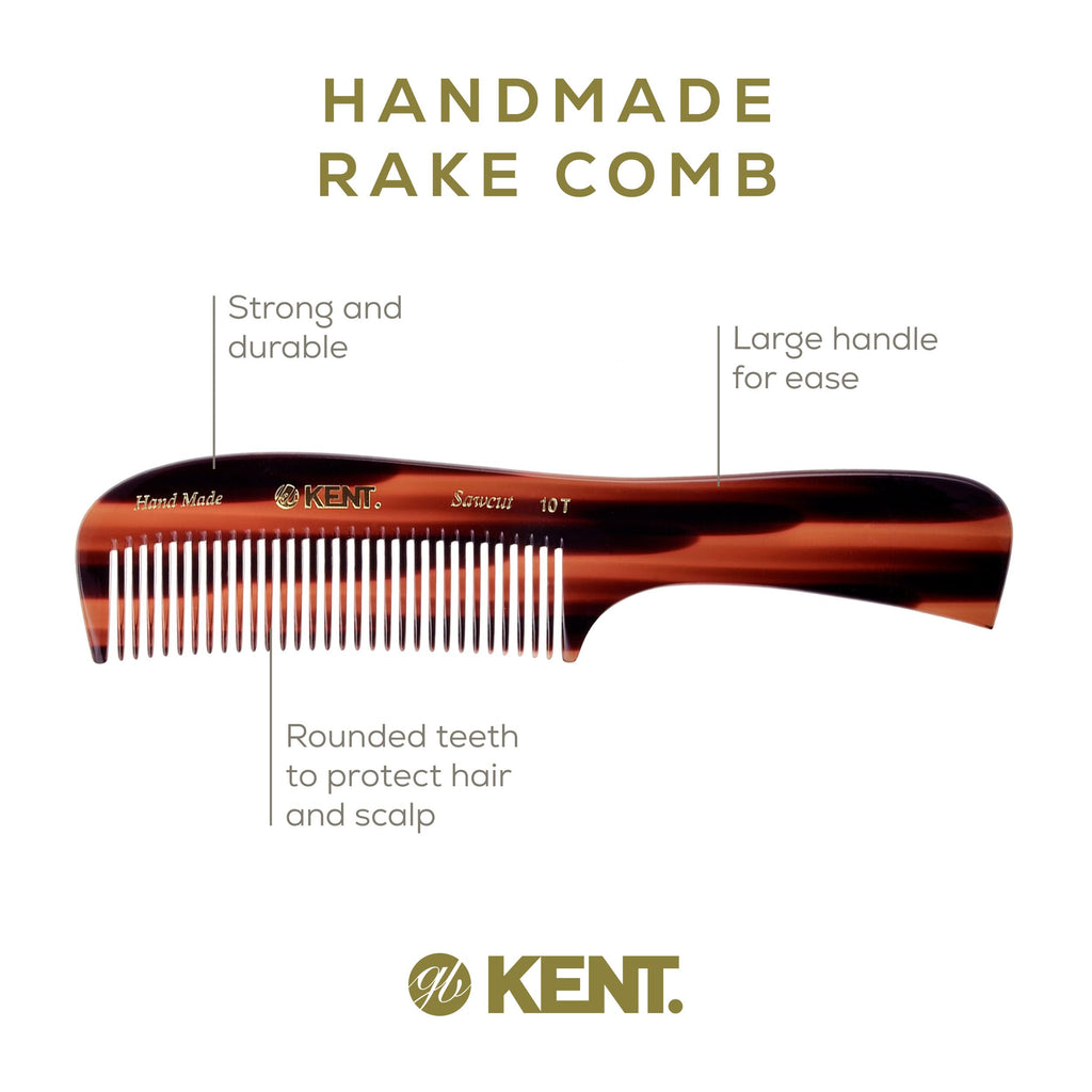 Kent 10T Large Hair Detangler Comb - Handmade Wide Tooth Combs for Curly Hair, Rake Comb For Wet and Dry Hairs, for Women for Thick Hairs Saw-Cut and Hand Polished Kent Combs