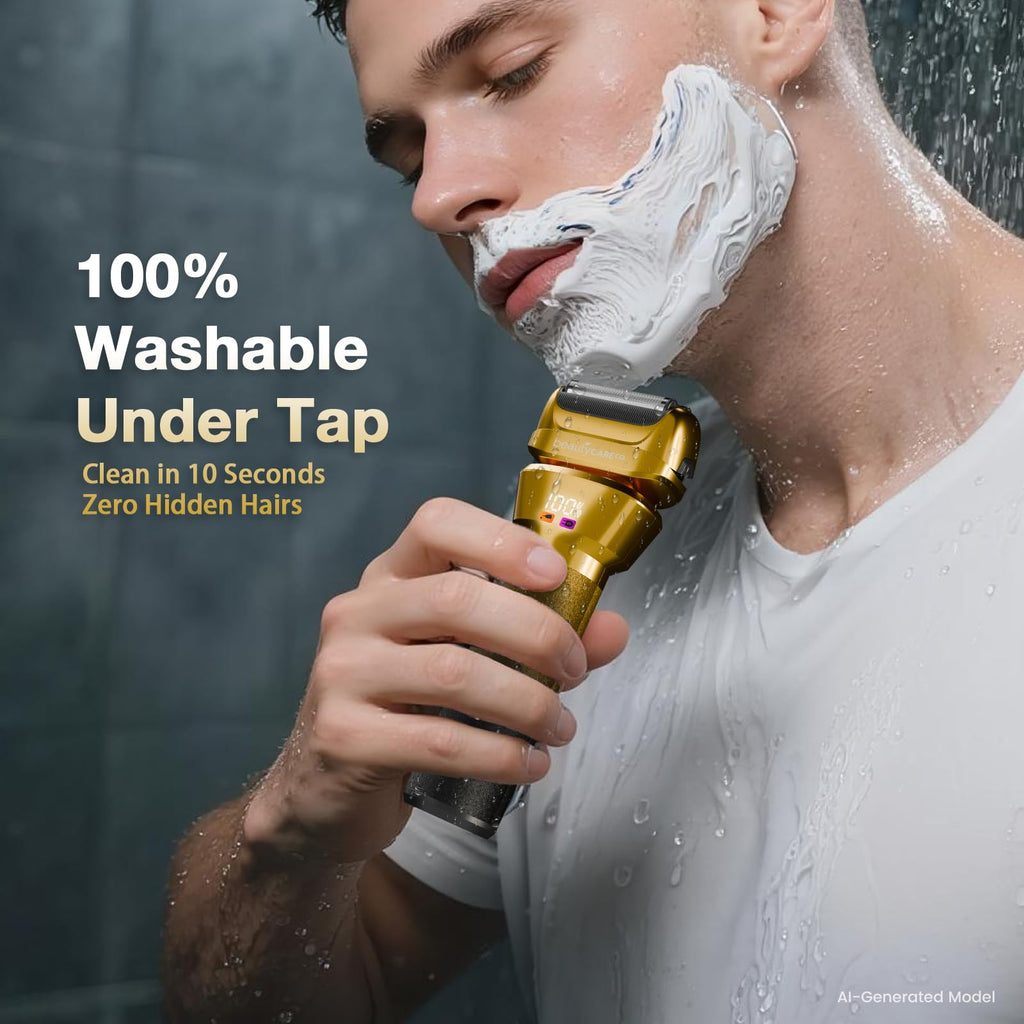 BEAUTYCARE Electric Foil Shaver for Men, for Short Beard, Gold