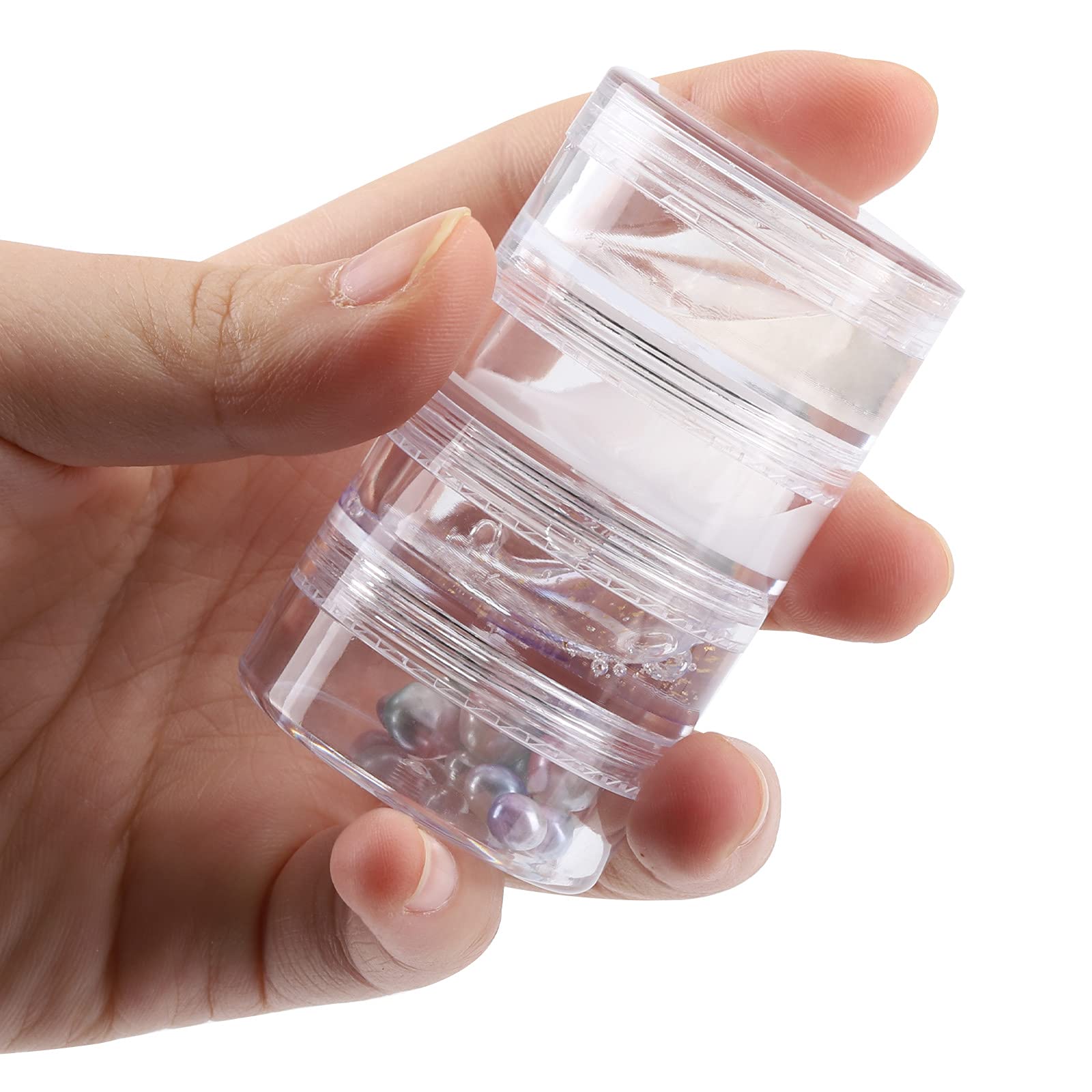 5 Set (20 Pieces) Stackable Cosmetic Containers with Screw Lids and Labels，10 Grams Clear Plastic Empty Jars Small Makeup Sample Containers for Beauty Products