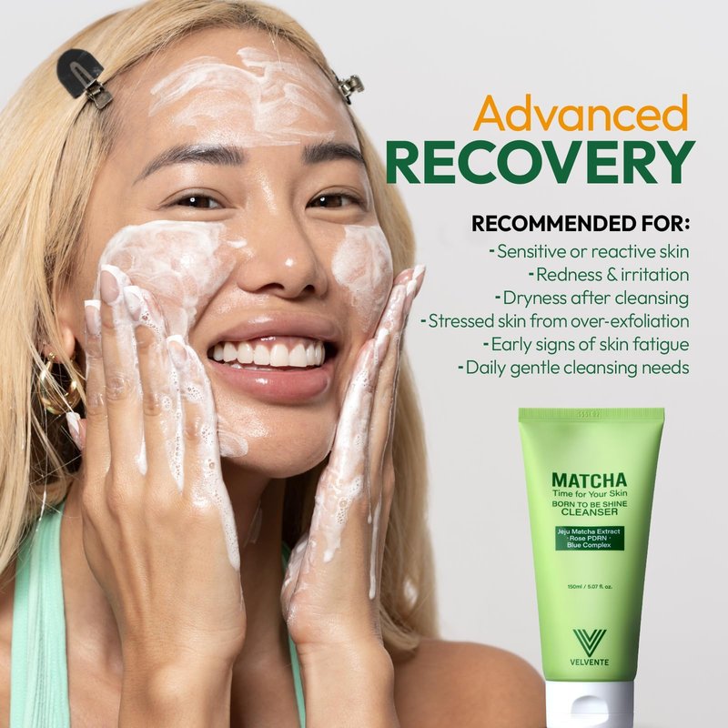 VELVENTE Matcha Gentle Deep Pore Cleansing Facial Cleanser, Low-pH Face Wash for Pore Refining, Rose PDRN Hydrating Daily Facial Wash Redness & Sensitive Skin Friendly, Korean Skincare(5.07 fl.oz.)