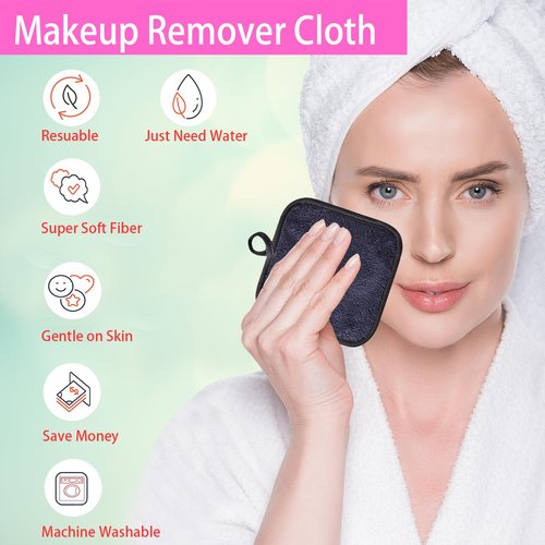 Skiennix Makeup Remover Cloths - Reusable Microfiber Cleansing Pads, 5x5 Inch, 6 Pack (Black)