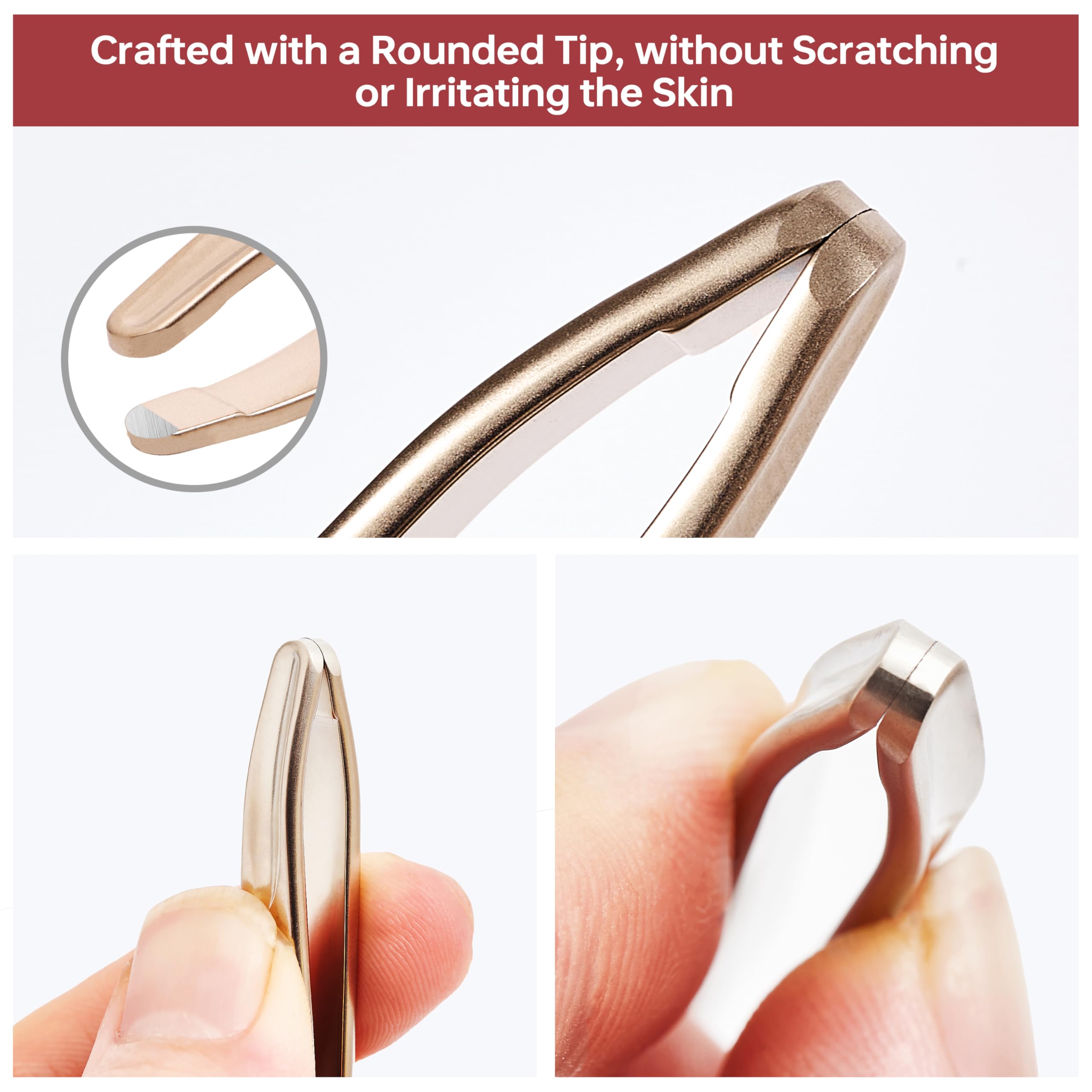 Tweezers for Man, Round Tips Plucker for Long and Stubborn Beard (Light Gold)
