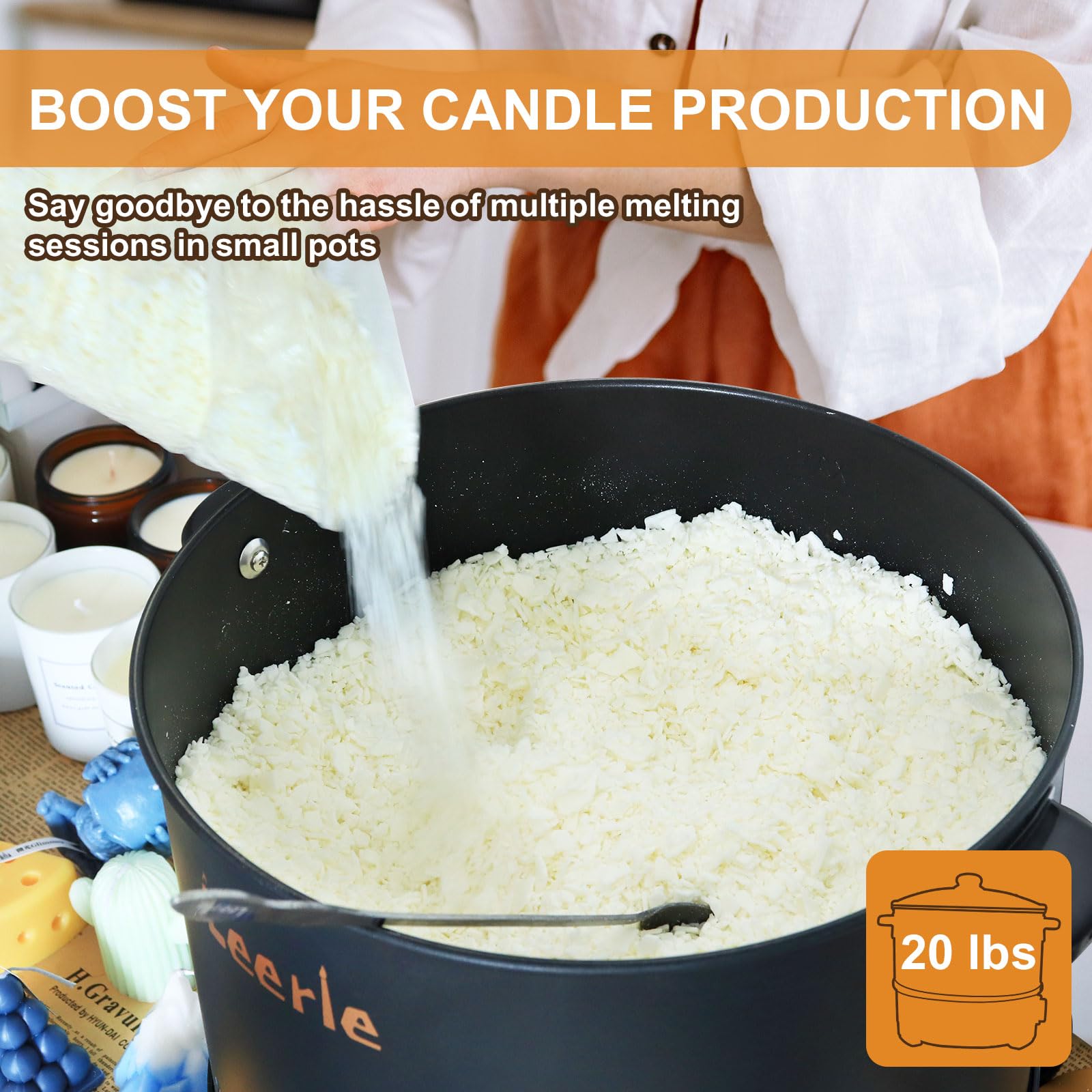 Leerie 20Lbs Commercial Wax Melter for Candle Making, L10 Extra Large Electric Wax Melting Pot Kit for Candle Making Business with Heating Core Brass Spout & Temp Control & Heat Resistant Handle