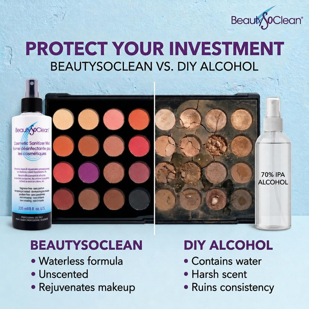 Beautysoclean Cosmetic Sanitizer Mist - (8.0 oz.) Makeup Sanitizing Spray for Powder-based Makeup Palettes & Pressed Cream Foundations, Bronzers, Concealers, Blushes, Eyeshadows.