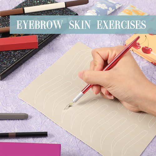Leelosp 24 Pieces Microblading Practice Skin Double Sided Microblading Supplies Eyebrows Tattoo Fake Practice Skin Silicone No Ink Makeup Silicone Fake Brow Sheet
