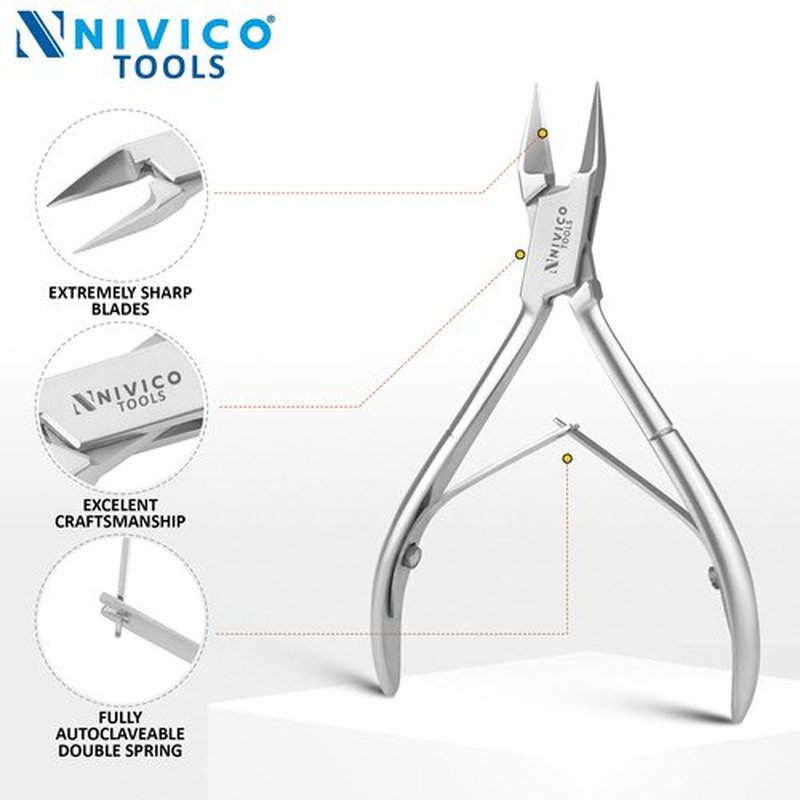 NIVICO Nail Cutter Corner Nipper Ingrown Toenail Trimmer 5" - 13cm Double Leaf Wire Spring, Podiatry Stainless Steel Nail Nippers, Professional Nail Cutter for Thick Toenails for Seniors