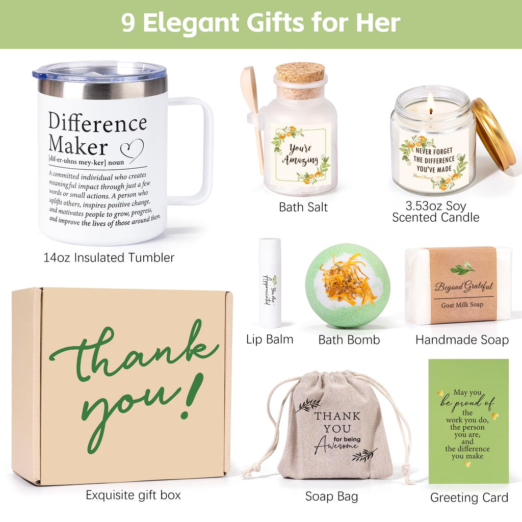 iAOVUEBY Appreciation Gifts for Coworkers, Difference Maker Employee Appreciation Gifts, 8PCS Thank You Gift Box, Farewell Gifts for Coworker, Teacher, Boss, Secretary, Nurse, Gratitude Set