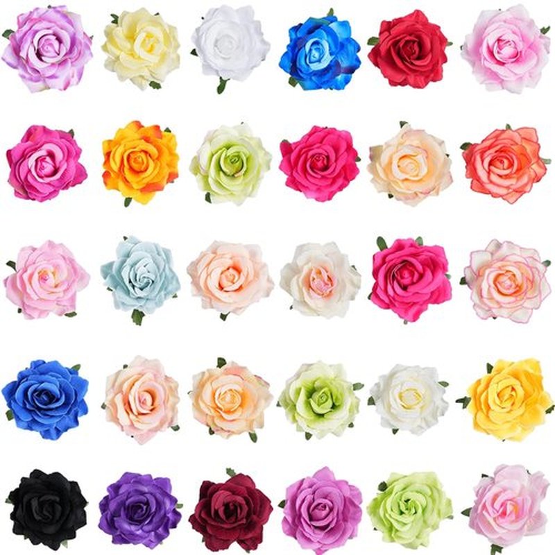 Lnrueg 30 Pack Artificial Rose Flower Hair Clips for Women, 4 Inch Large Flower Claw Clips for Thick Hair, Hair Accessories for Wedding