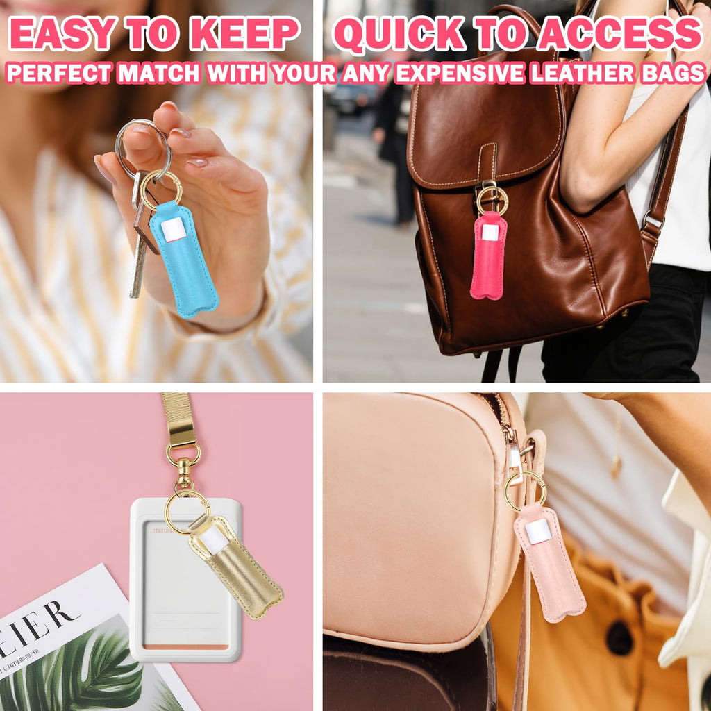 WK IEASON Lip Balm Holder Keychain Clip On PU Leather Lipstick Sleeve Pouch Lip Gloss Holder Lip Balm Sleeve Holder Keychain 3PCS（Purple/Silver/Gold）