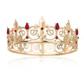 FORSEVEN Baroque Queen Crown, Princess Birthday Prom Tiara, Wedding Party Crystal Hair Accessories for Women and Girls Christmas Crown (Gold Red)