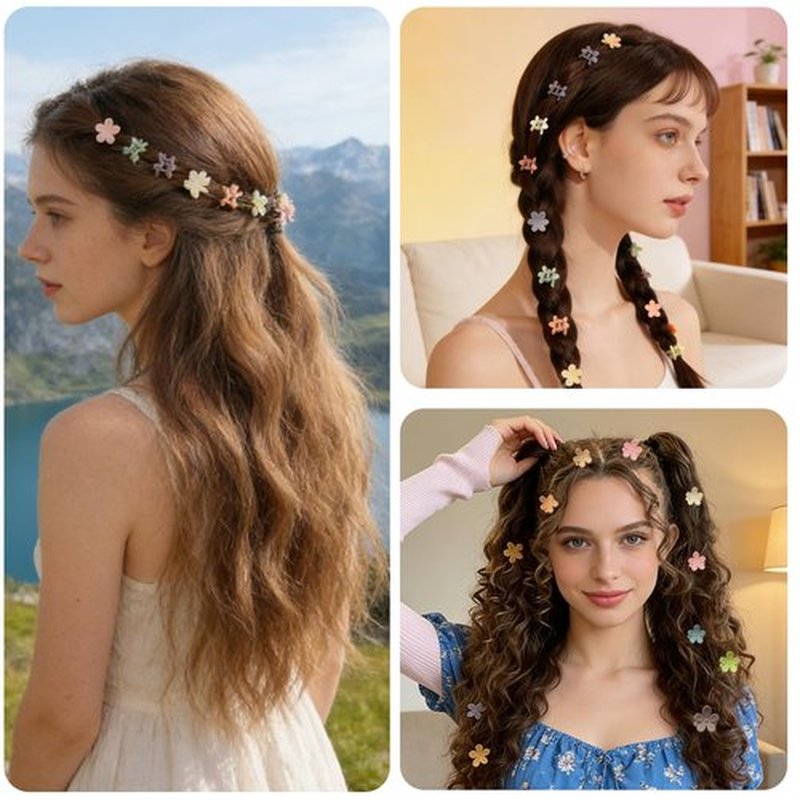 100Pcs Mini Flower Hair Clips for Kids, Cute Mini Claw Clips Hair Pins Barrettes Colorful Toddler Small Hair Accessories for Girls Teens Women (Colorful - Flowers)