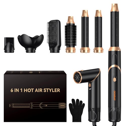 6 in 1 Hair Dryer Brush, Foldable Blow Dryer Brush with Air Styler Curler Wrap, Detachable Hot Air Brush Dry,Volumize, Straight,Curl, Negative Ion Brush Blow Dryer with Diffuser, Hair Styler Tools
