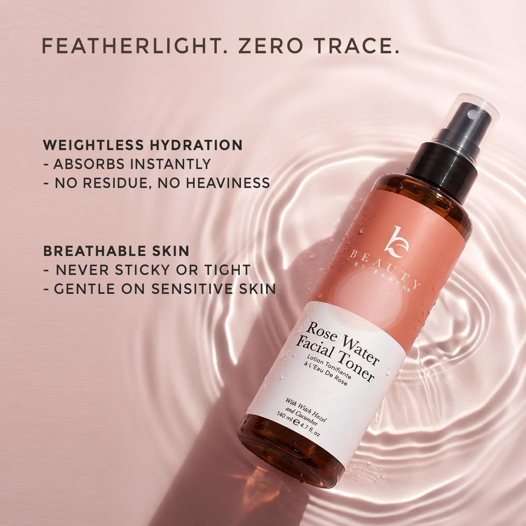 Rose Water Spray for Face - USA Made with Hydrating Natural & Organic Ingredients for Glowing Skin, Alcohol-Free Rosewater Toner Mist with Witch Hazel & Glycerin for Dry and Sensitive Skin