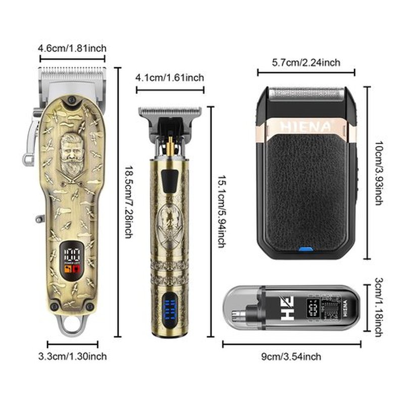 HIENA PRO Hair Clippers for Men Professional, Cordless Barber Clipper and T-Blade Beard/Hair Trimmer Set, Electric Razor Foil Shaver Nose Trimmer Barber Kit, Men's Hair Cutting Kit