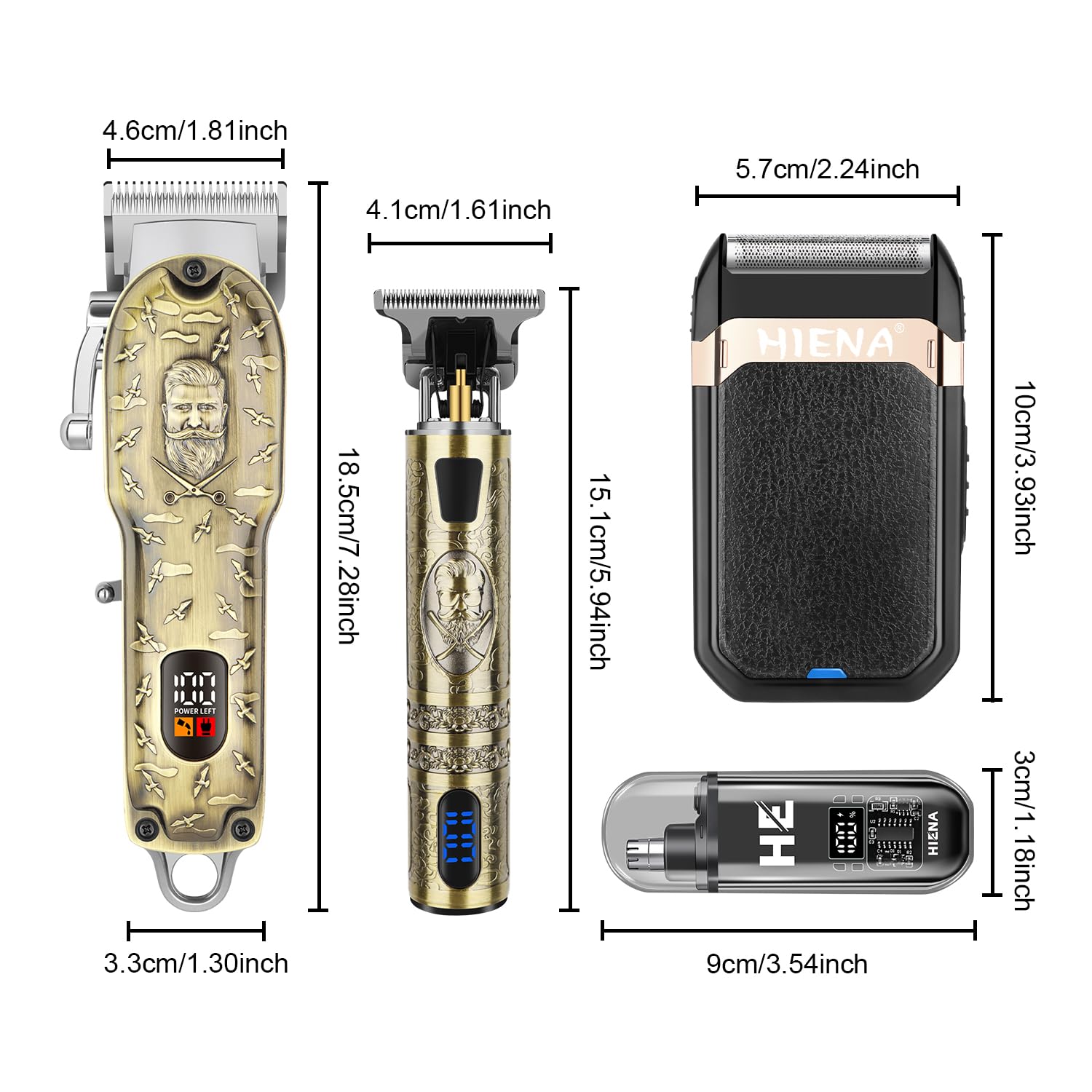 HIENA PRO Hair Clippers for Men Professional, Cordless Barber Clipper and T-Blade Beard/Hair Trimmer Set, Electric Razor Foil Shaver Nose Trimmer Barber Kit, Men's Hair Cutting Kit (249G Set)