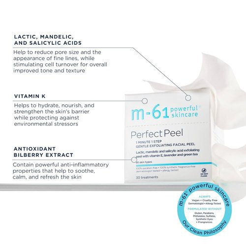 M-61 Perfect Peel - Gentle Exfoliating Facial Peel Pad with Lactic, Mandelic & Salicylic Acid | Ideal for Sensitive Skin | Made in USA